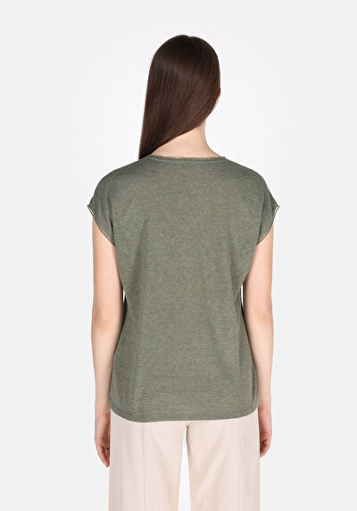 Image de T-shirt À Manches Courtes Kaki Regular Fit Droit Femme