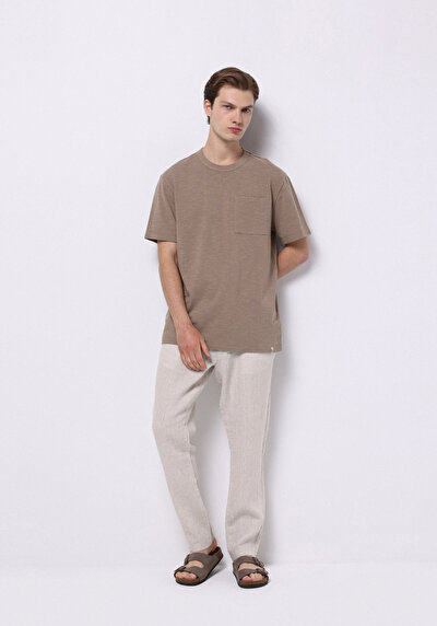Image de T-shirt À Manches Courtes Marron Comfort Fit Droit Homme