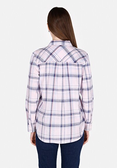 Image de Chemise À Manches Longues Rose Regular Fit Plaid Popeline Femme