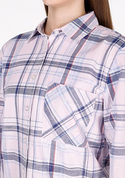 Image de Chemise À Manches Longues Rose Regular Fit Plaid Popeline Femme