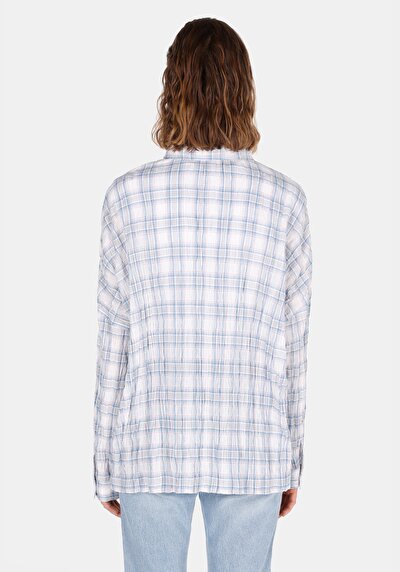 Image de Chemise À Manches Longues Bleu Relaxed Fit Plaid Uni Femme