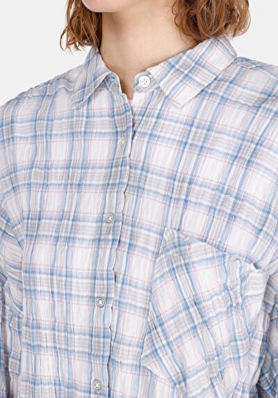 Image de Chemise À Manches Longues Bleu Relaxed Fit Plaid Uni Femme