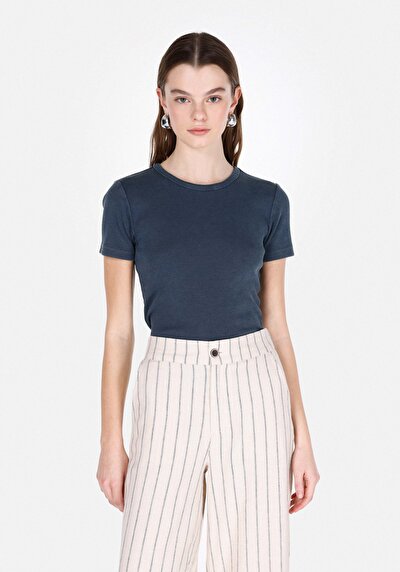 Image de Blouse À Manches Courtes Bleu Slim Fit Manches Courtes Femme
