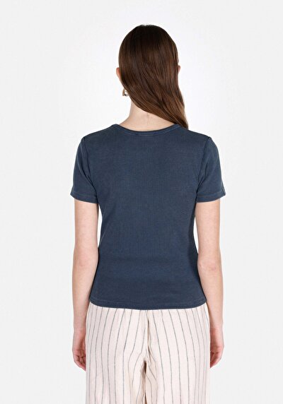 Image de Blouse À Manches Courtes Bleu Slim Fit Manches Courtes Femme