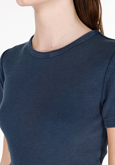 Image de Blouse À Manches Courtes Bleu Slim Fit Manches Courtes Femme