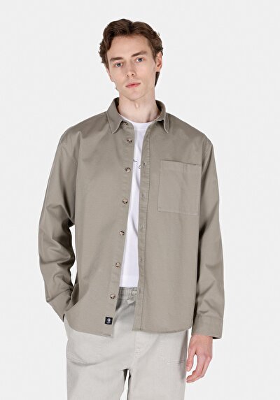 Image de Chemise À Manches Longues Vert Comfort Fit Droit Gabardine Homme