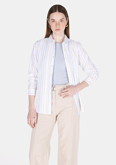 Image de Chemise À Manches Longues Blanc Regular Fit Rayé Mousseline Femme