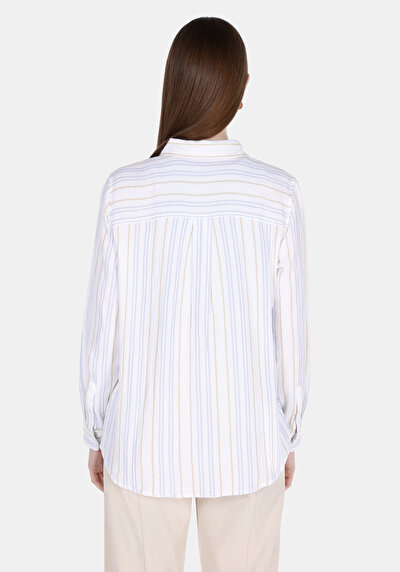 Image de Chemise À Manches Longues Blanc Regular Fit Rayé Mousseline Femme