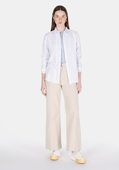 Image de Chemise À Manches Longues Blanc Regular Fit Rayé Mousseline Femme