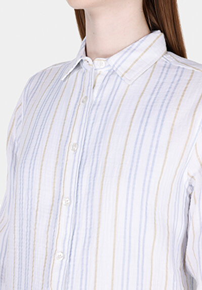 Image de Chemise À Manches Longues Blanc Regular Fit Rayé Mousseline Femme