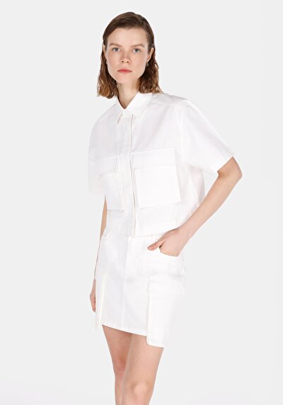 Image de Chemise À Manches Courtes Blanc Droit Regular Fit Femme