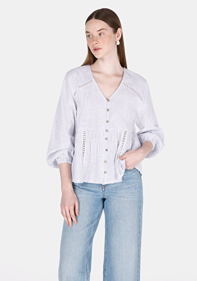 Image de Chemise À Manches Longues Blanc Regular Fit Rayé Uni Femme