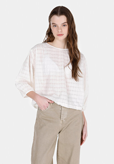 Image de Chemisier À Manches Longues Blanc Regular Fit Femme