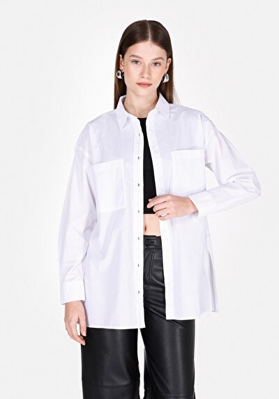 Image de Chemise À Manches Longues Blanc Regular Fit Droit Uni Femme