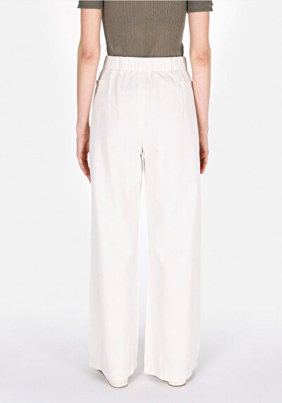 Afficher les détails de Pantalon Blanc Wide Leg High Rise En Sergé Regular Fit Femme