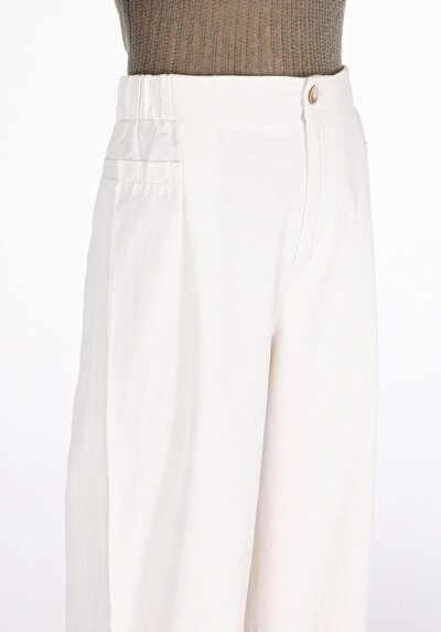 Afficher les détails de Pantalon Blanc Wide Leg High Rise En Sergé Regular Fit Femme