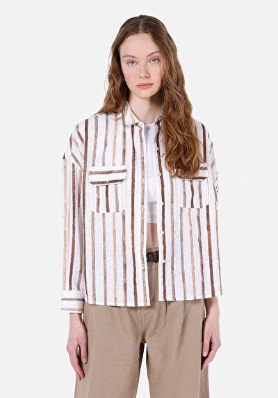 Image de Chemise À Manches Longues Blanc Regular Fit Rayé Uni Femme