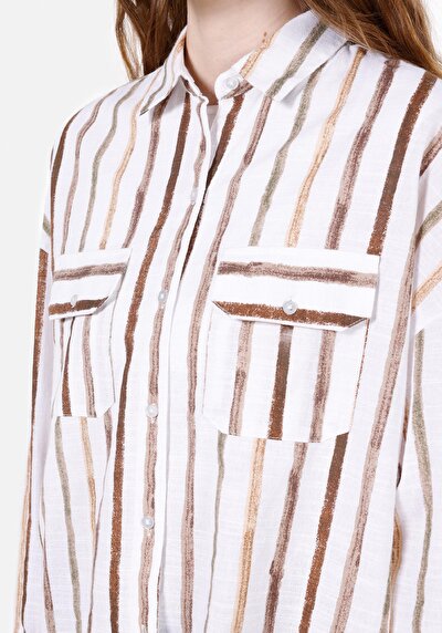 Image de Chemise À Manches Longues Blanc Regular Fit Rayé Uni Femme