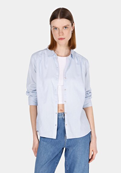 Image de Chemise À Manches Longues Bleu Regular Fit Droit Uni Femme