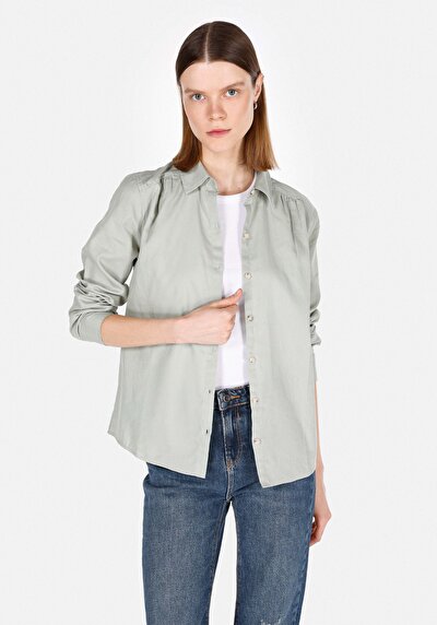 Image de Chemise À Manches Longues Vert Regular Fit Droit Uni Femme