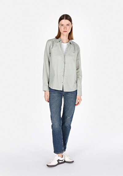 Image de Chemise À Manches Longues Vert Regular Fit Droit Uni Femme