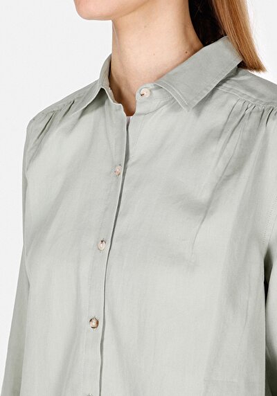 Image de Chemise À Manches Longues Vert Regular Fit Droit Uni Femme