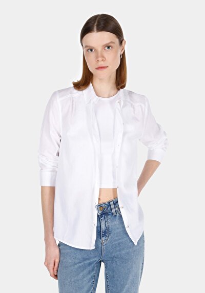 Image de Chemise À Manches Longues Blanc Regular Fit Droit Uni Femme