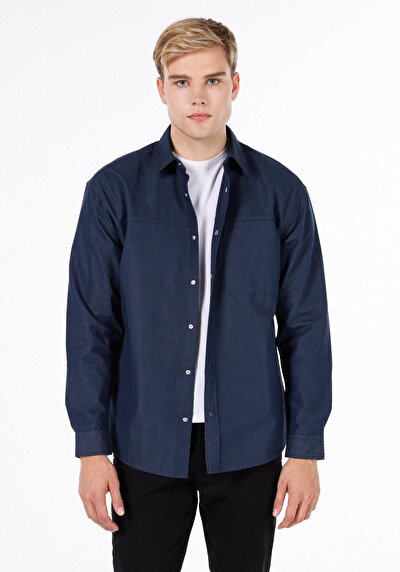 Image de Chemise À Manches Longues Marine Regular Fit Droit Ratière Homme