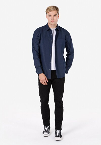 Image de Chemise À Manches Longues Marine Regular Fit Droit Ratière Homme