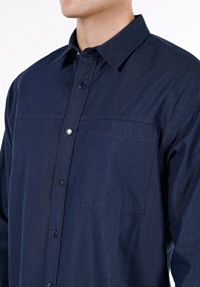 Image de Chemise À Manches Longues Marine Regular Fit Droit Ratière Homme