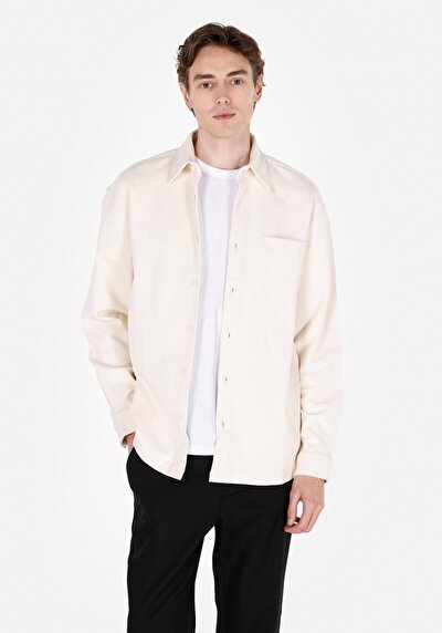 Image de Chemise À Manches Longues Ecru Regular Fit Droit Verrouillage Homme