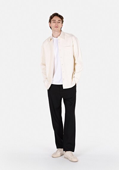 Image de Chemise À Manches Longues Ecru Regular Fit Droit Verrouillage Homme