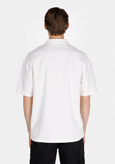 Image de T-shirt Polo À Manches Courtes Blanc Droit Oversize Fit Homme