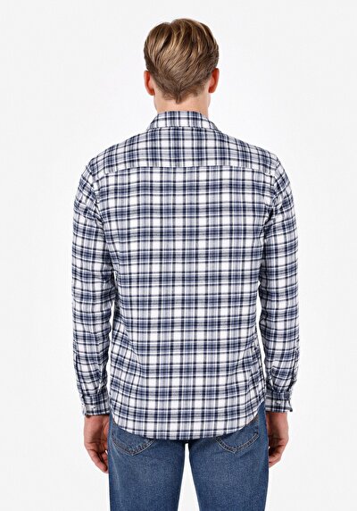 Image de Chemise À Manches Longues Marine Regular Fit Plaid Popeline Homme
