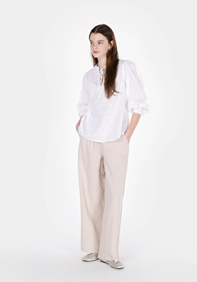 Image de Chemisier À Manches Longues Blanc Regular Fit Femme
