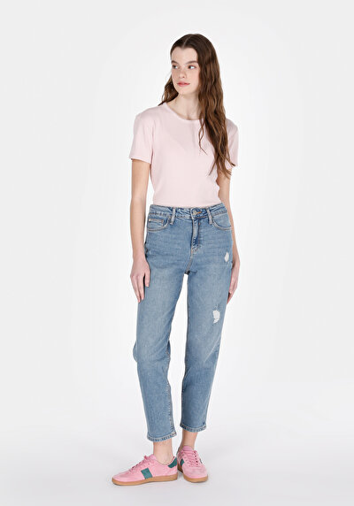 Image de 896 Maria Pantalon Tapered Leg High Rise En Jean Mom Fit Femme