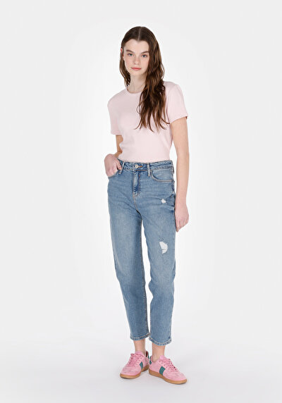 Image de 896 Maria Pantalon Tapered Leg High Rise En Jean Mom Fit Femme