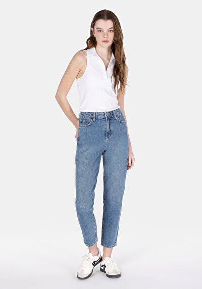 Image de 896 Maria Pantalon Tapered Leg High Rise En Jean Mom Fit Femme