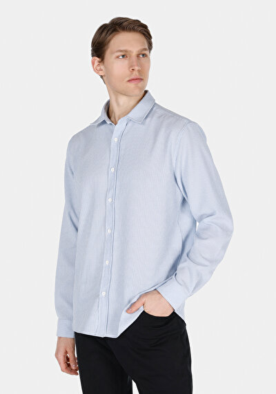 Image de Chemise À Manches Longues Bleu Regular Fit Rayé Popeline Homme
