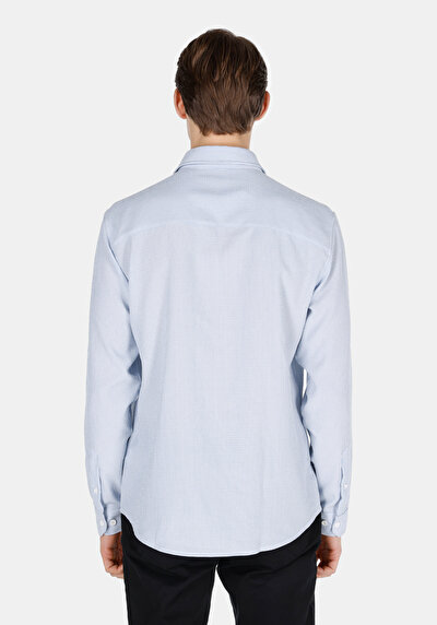 Image de Chemise À Manches Longues Bleu Regular Fit Rayé Popeline Homme