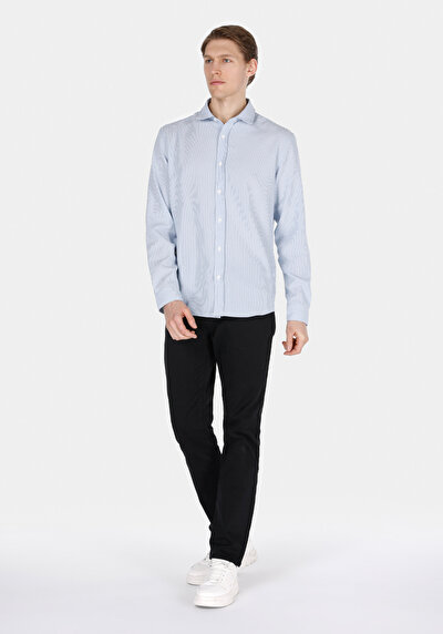 Image de Chemise À Manches Longues Bleu Regular Fit Rayé Popeline Homme