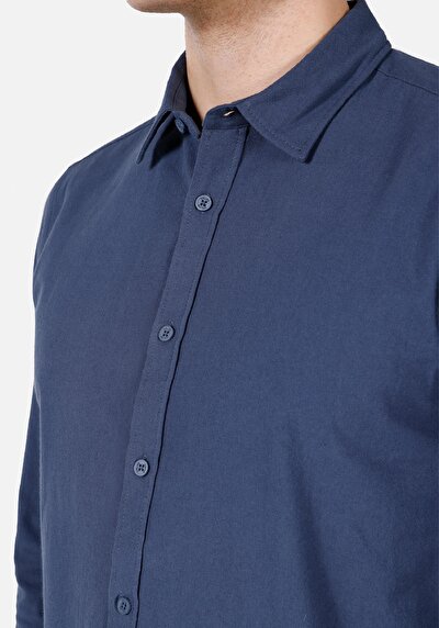 Image de Chemise À Manches Longues Bleu Slim Fit Droit Popeline Homme