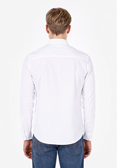 Image de Chemise À Manches Longues Blanc Slim Fit Droit Popeline Homme