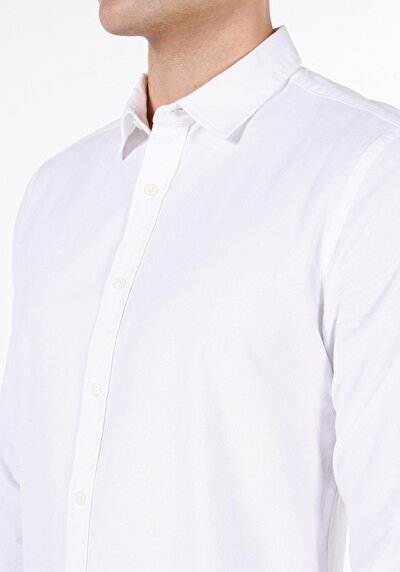 Image de Chemise À Manches Longues Blanc Slim Fit Droit Popeline Homme