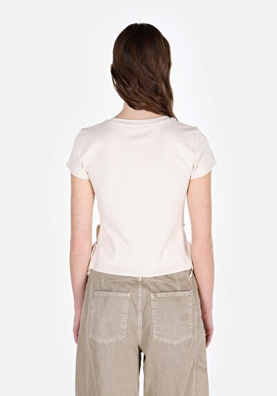 Image de Blouse À Manches Courtes Ecru Slim Fit Manches Courtes Femme