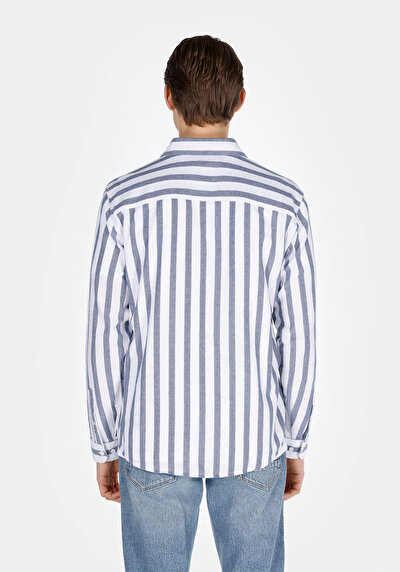 Image de Chemise À Manches Longues Bleu Regular Fit Rayé Ratière Homme