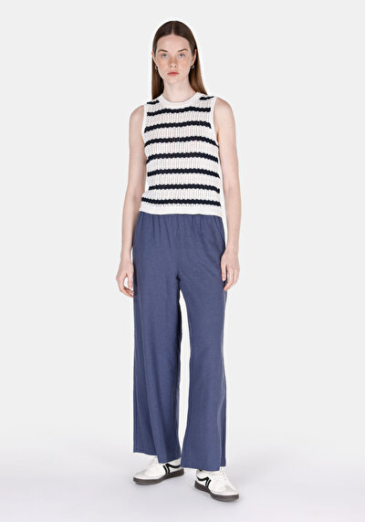 Image de Pantalon Bleu Wide Leg High Rise En Uni Regular Fit Femme
