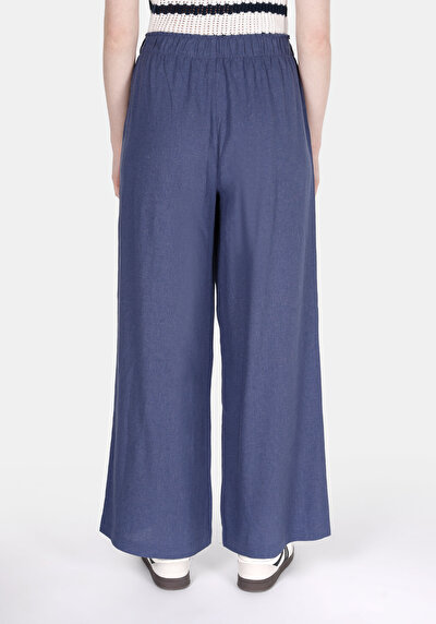 Image de Pantalon Bleu Wide Leg High Rise En Uni Regular Fit Femme