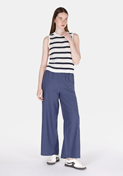 Image de Pantalon Bleu Wide Leg High Rise En Uni Regular Fit Femme