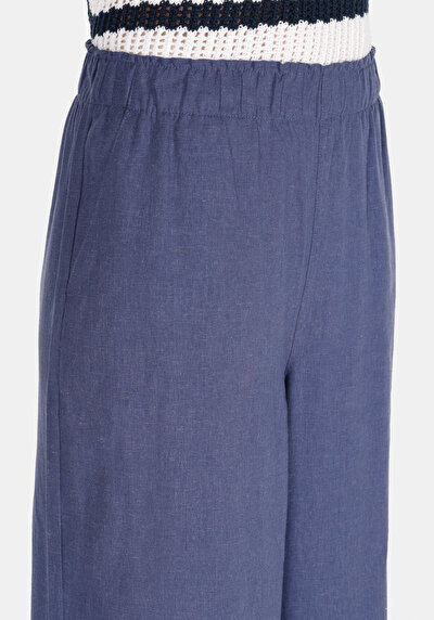Image de Pantalon Bleu Wide Leg High Rise En Uni Regular Fit Femme
